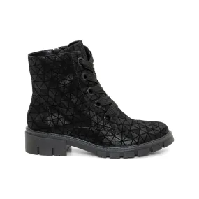 Ara Women's Dover Ankle Lace Boots Black Printed Leather Comfort Fit Dream Walk