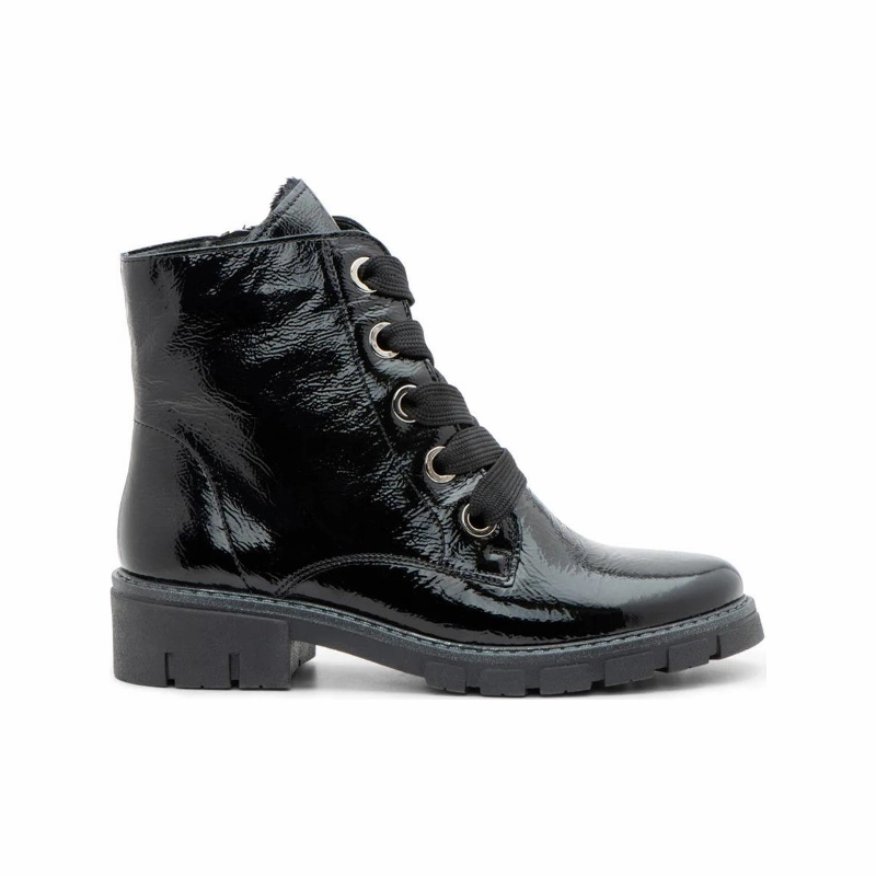 Military Style insulated Ara Women's Dover Ankle Lace Boots  Black Crinkle Patent Leather