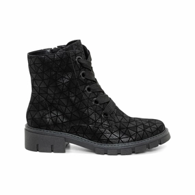 Ara Women's Dover Ankle Lace Boots Black Printed Leather Comfort Fit Dream Walk