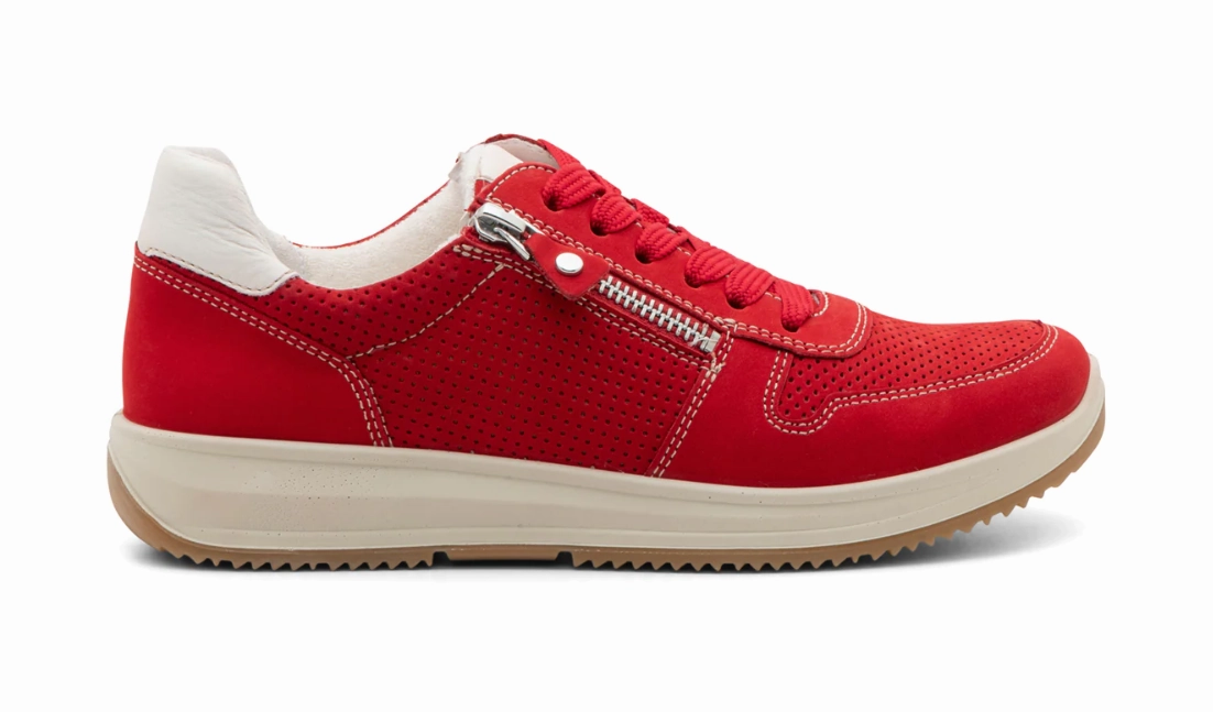 Ara Women's Opal Perforated Zip & Lace Sneaker Red Nubuck Cushioned performance Energy Return Foam