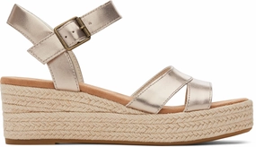 Audrey Espadrille Sandal - Light Gold Metallic Leather Gladiator Style Non-Slip Sole