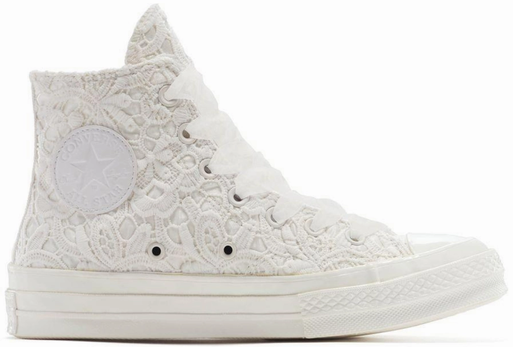 Fast Go Secure fit Converse Chuck Taylor All Star 1970s Hi Top Crochet Satin Vintage White/Black