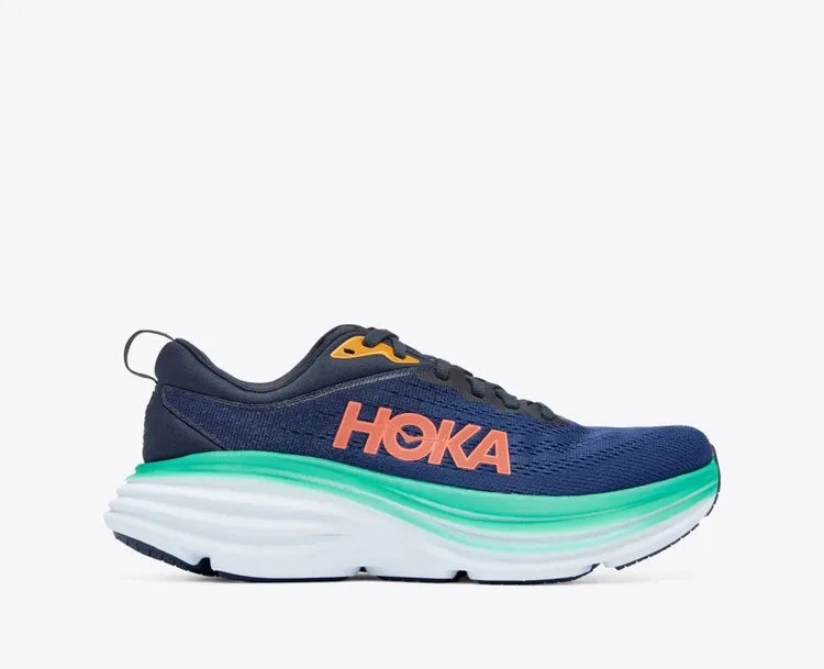 Hypergrip Technology Contrasting Colors Hoka One One Women's Bondi 8 Sneaker Outer Space/Bellwether Blue