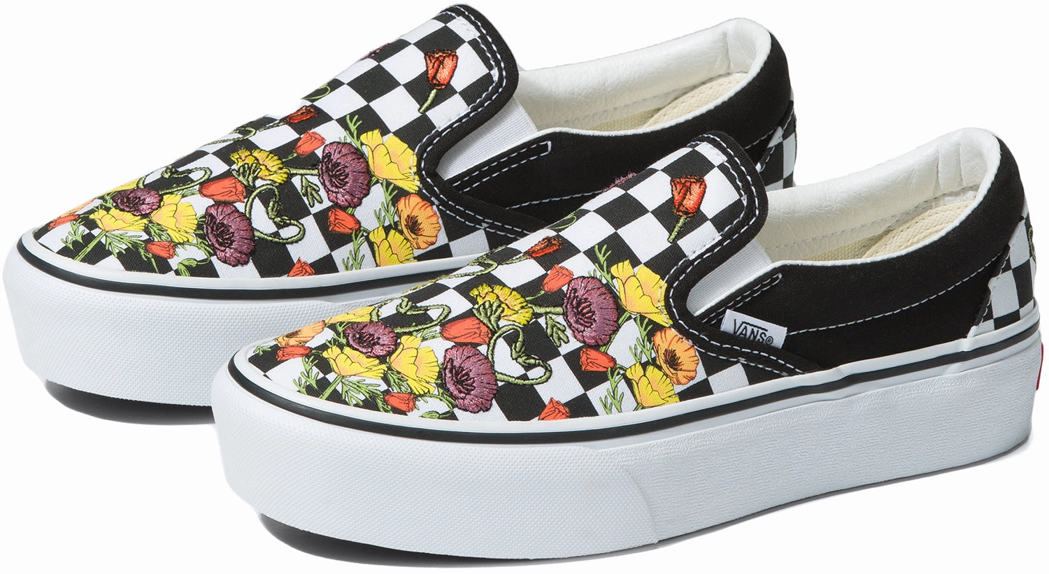 Vans Classic Slip-On Platform Poppy Checkerboard Black/Multi Street Fit Agile Fit