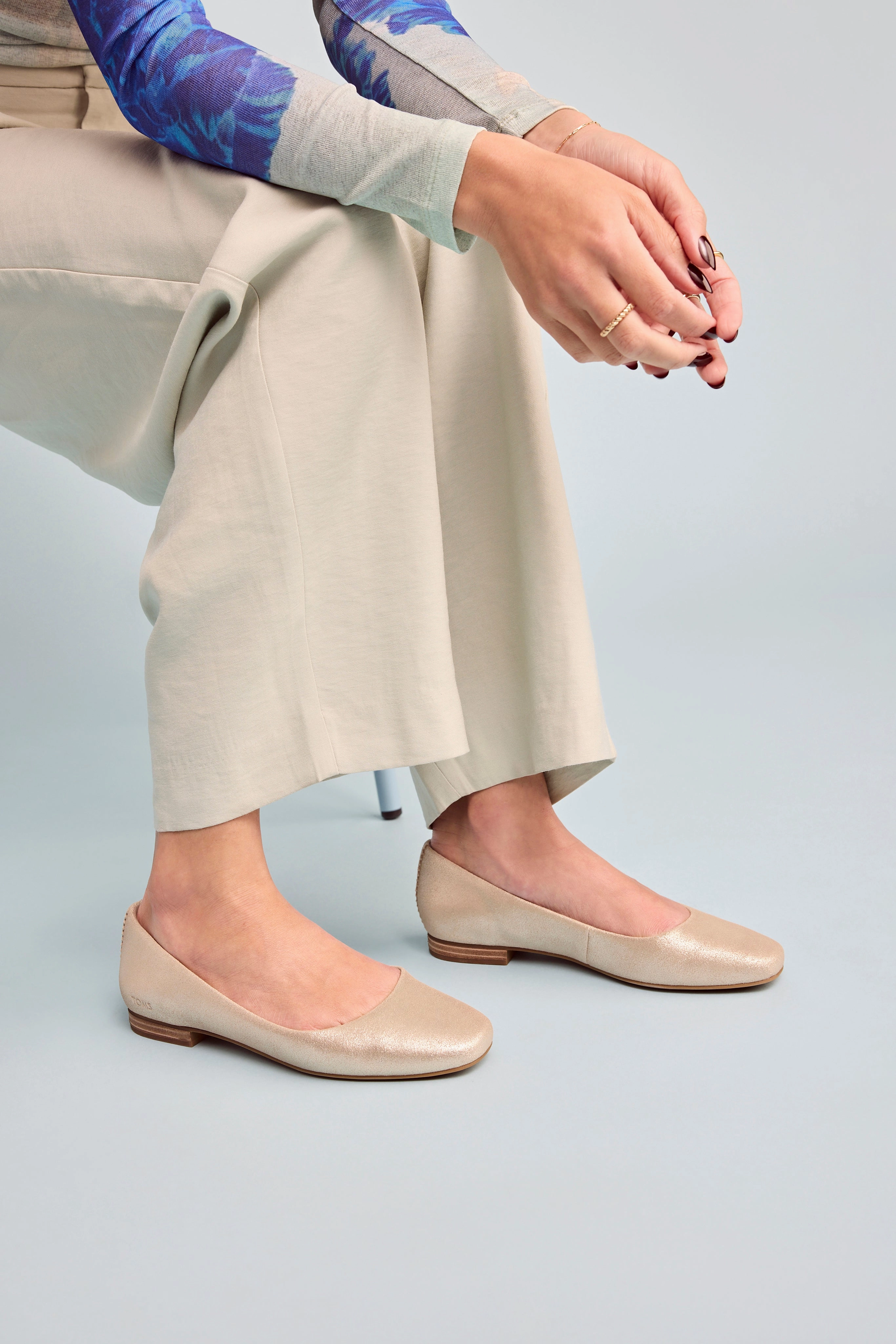 Briella Ballet Flat - Champagne Metallic Suede Everyday Style