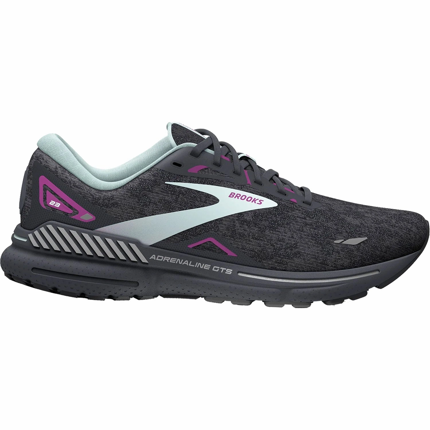 Brooks Women's Adrenaline GTS 23 Black/Light Blue/Purple Mesh Run Grip Comfortable Design