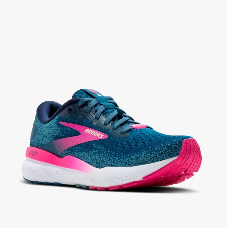 Plush Lining Brooks Women's Ghost 16 GTX Waterproof Sneaker Moroccan Blue/Pink/Yellow