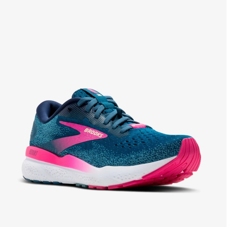 Brooks Women's Ghost 16 GTX Waterproof Sneaker Moroccan Blue/Pink/Yellow Comfortable Midfoot Core training