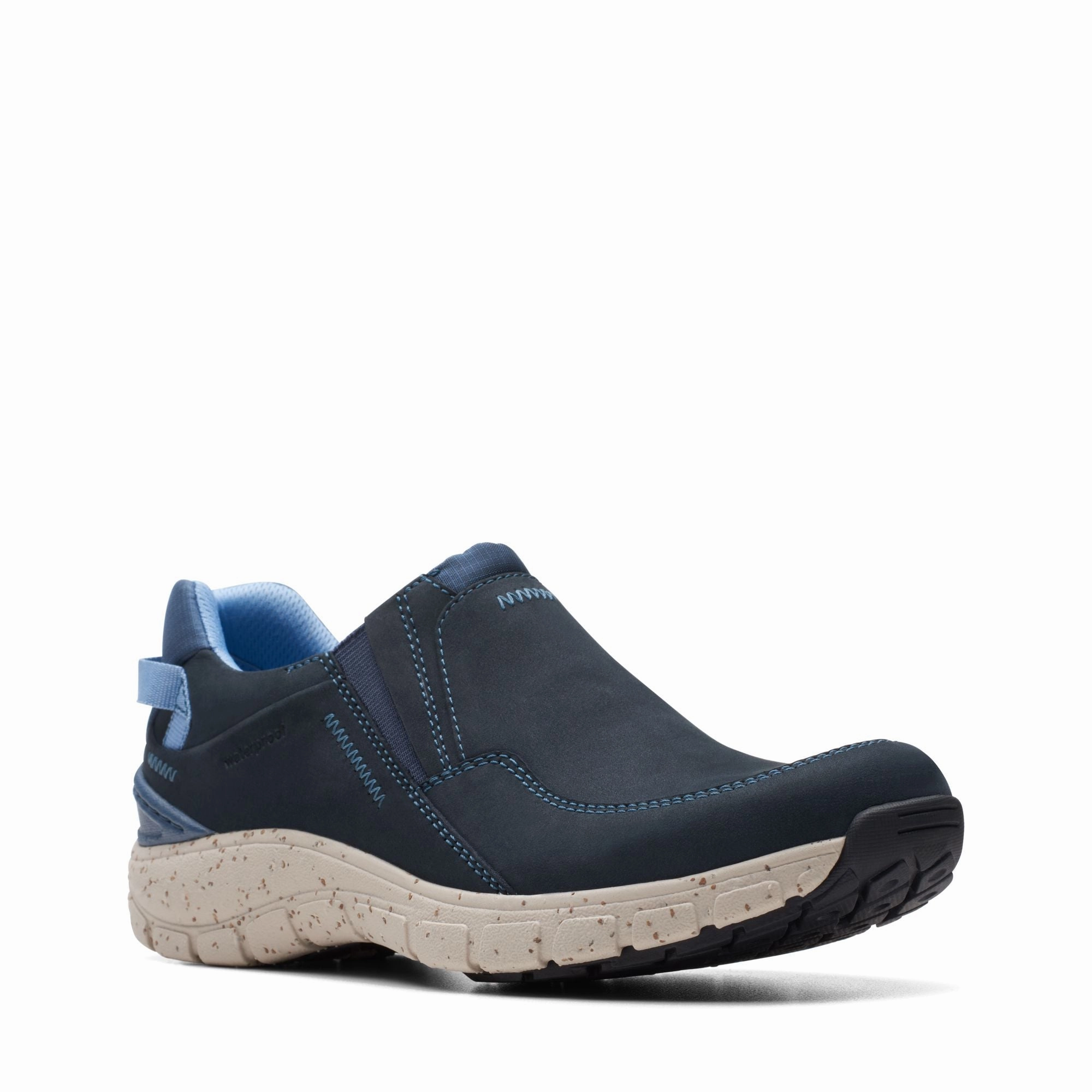 Clarks Women's Wave PlateauAP Navy Nubuck Unidirectional Airflow Vents Bold Outsole Geometry