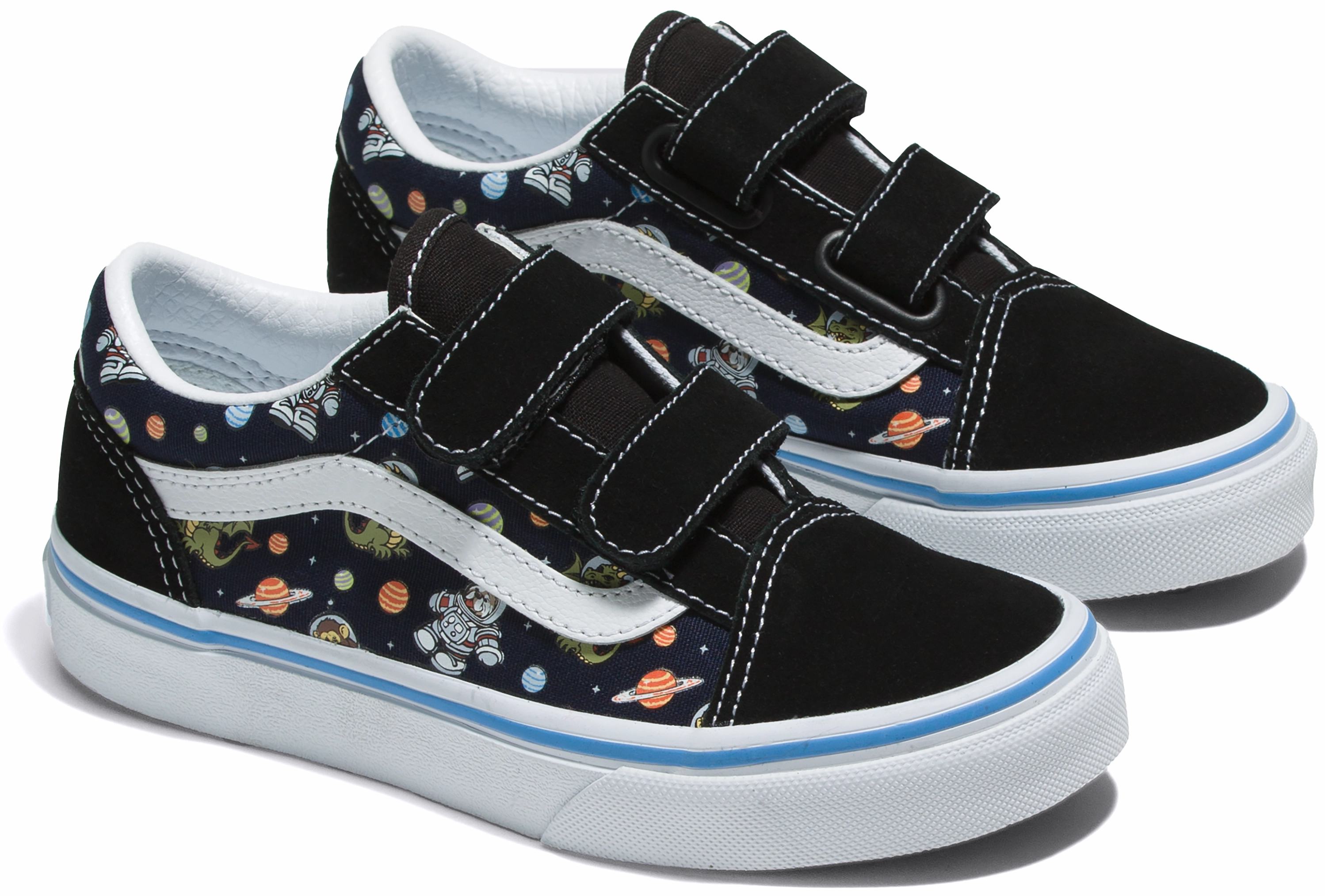 Vans Kids Old Skool V Glow Cosmic Zoo Black/Blue Slip Resistant Outsole