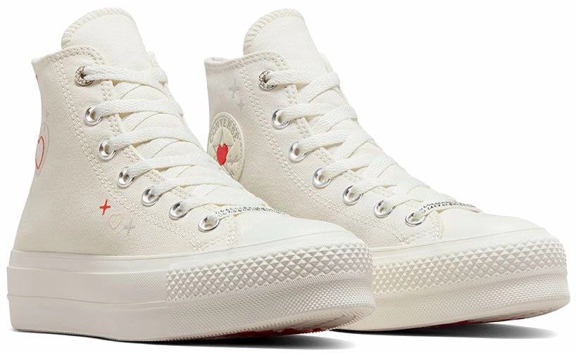 Gloss Mood Elastic laces Converse Womens Chuck Taylor All Star Hi Top Lift Egret/Fever Dream/Egret