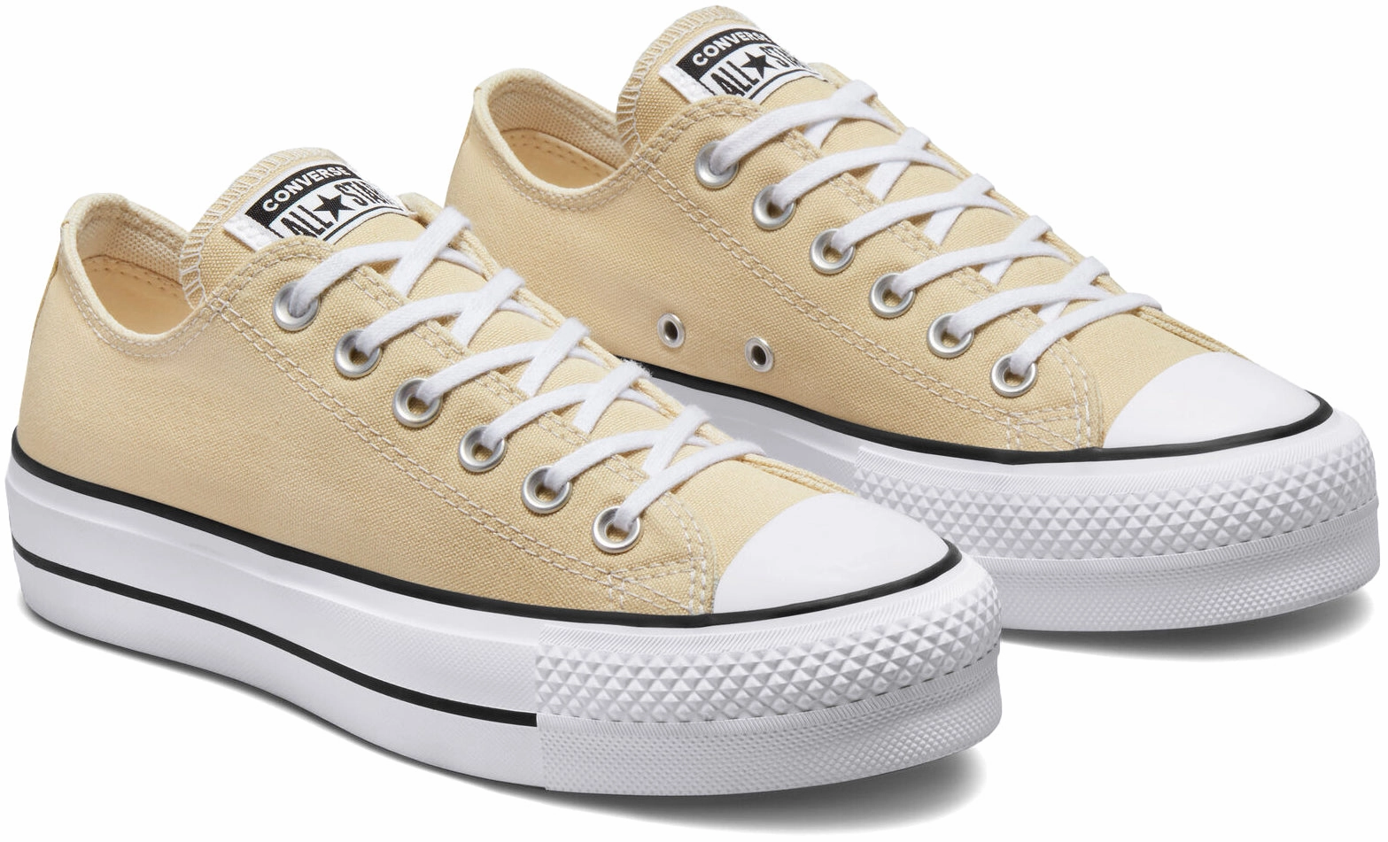 Converse Womens Chuck Taylor All Star Lift Platform Low Top Oat Milk/White/Black Trail Ease Slip Resistant
