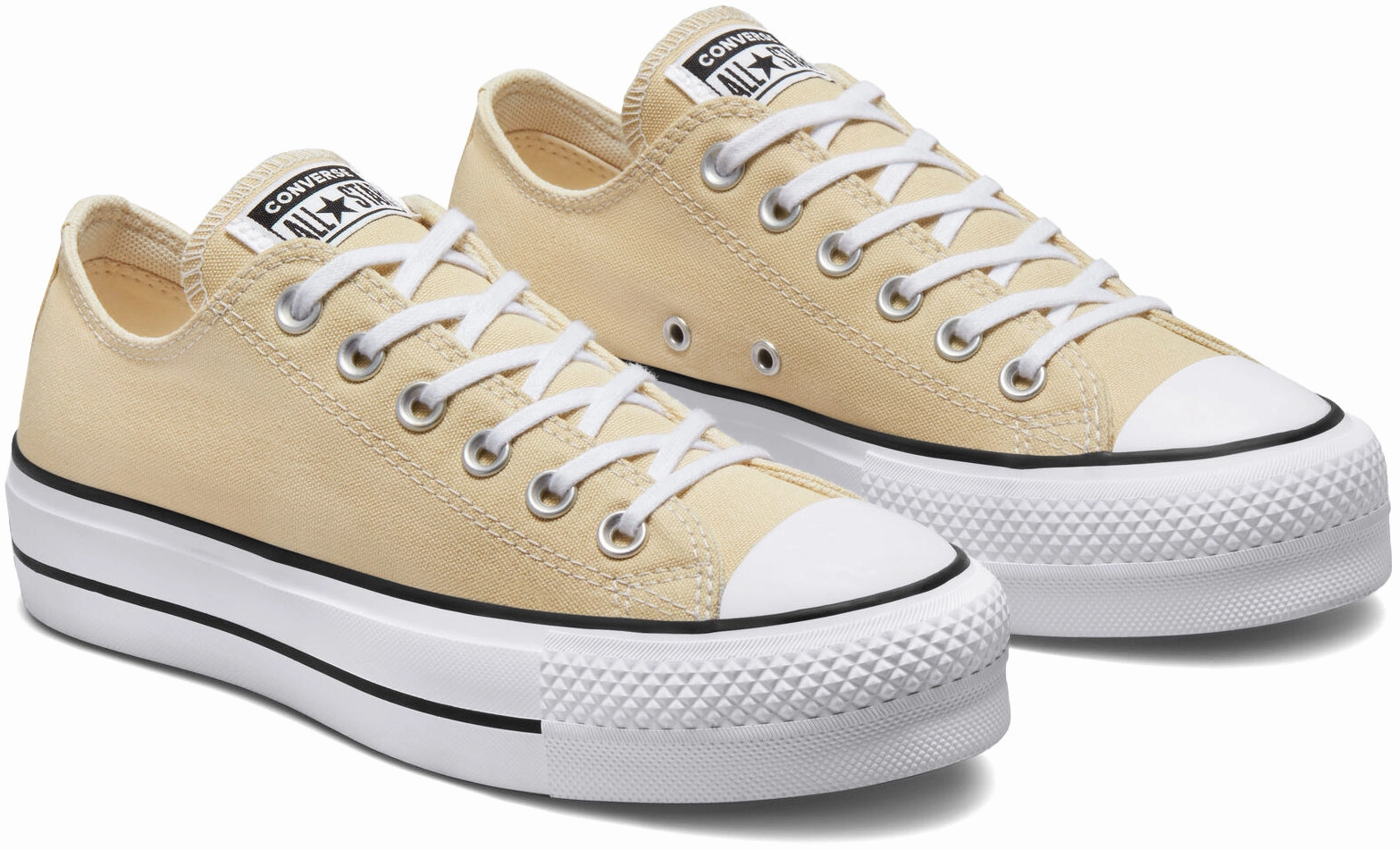 Converse Womens Chuck Taylor All Star Lift Platform Low Top Oat Milk/White/Black Trail Ease Slip Resistant
