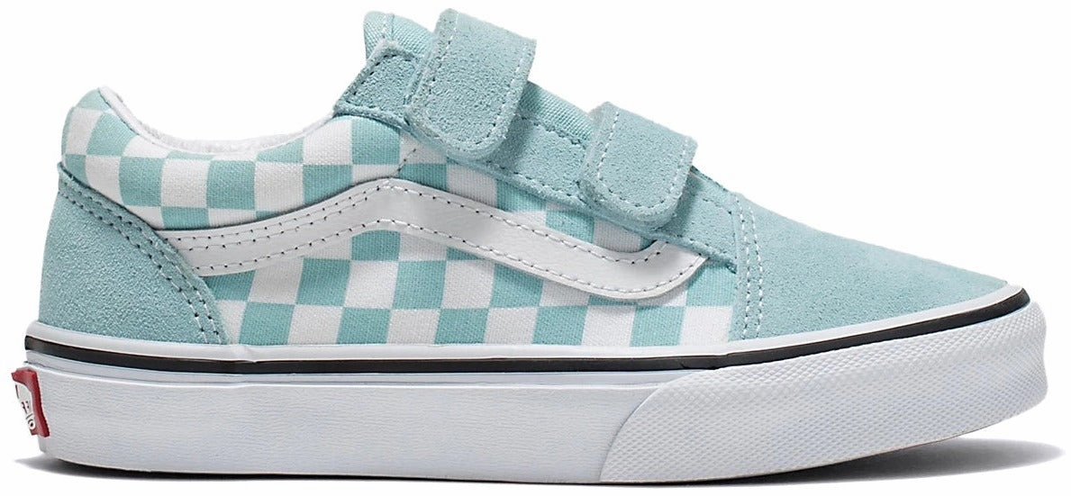 Vans Kids Old Skool V Checkerboard Canal Blue Smooth Surface Soft Leather