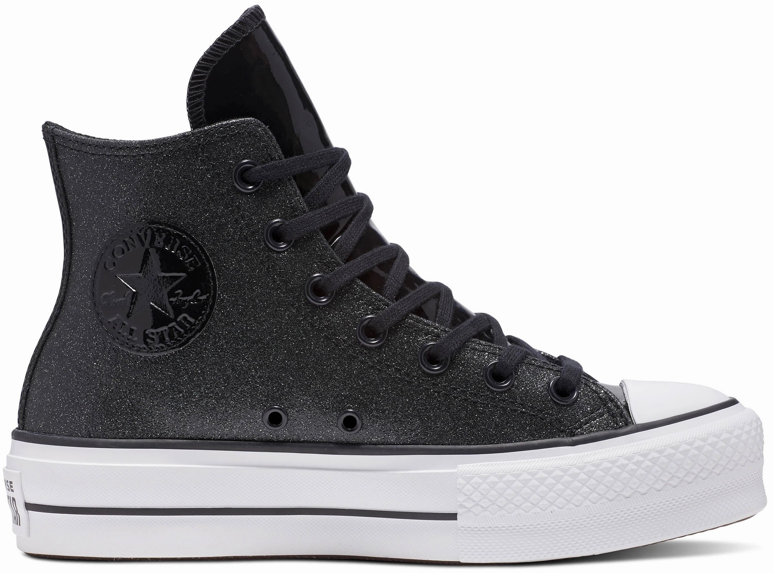 Old School Casual Move Converse Womens Chuck Taylor All Star Hi Top Lift Glitter Black