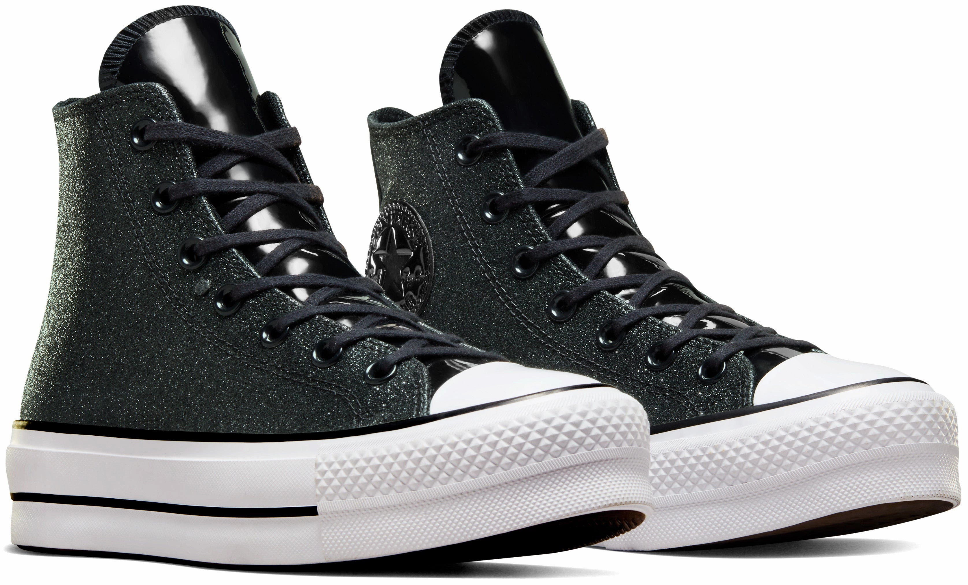 Converse Womens Chuck Taylor All Star Hi Top Lift Glitter Black Comfort Strap Gift Easy