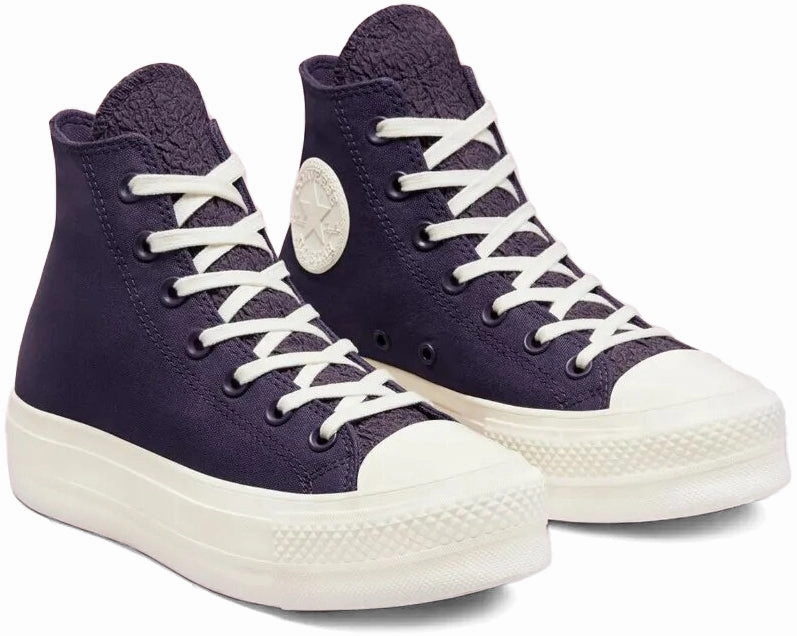 Work Base Durable Build Converse Womens Chuck Taylor All Star Hi Top Lift Jacquard Dark Raisin