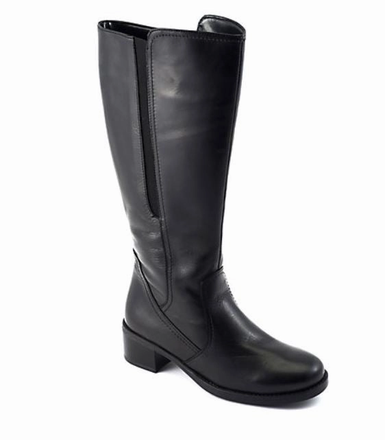 David Tate Women's Veneto Leather Wide Calf Knee-High Boots Black Cushioned Support Cushioned Sole
