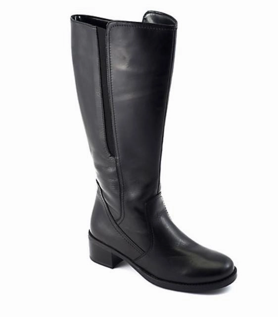 David Tate Women's Veneto Leather Wide Calf Knee-High Boots Black Cushioned Support Cushioned Sole