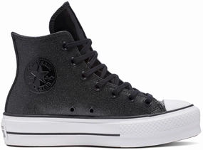Breathable mesh Injury Safe Converse Womens Chuck Taylor All Star Hi Top Lift Glitter Black
