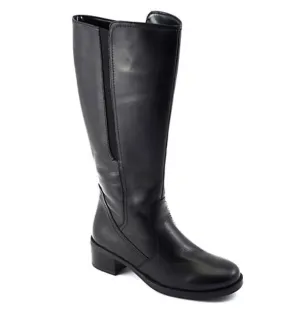 City Life David Tate Women's Veneto Leather Wide Calf Knee-High Boots Black