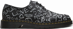 Quick Step Shoes Dr. Martens 1461 Backhand Low Top Script Print White/Black