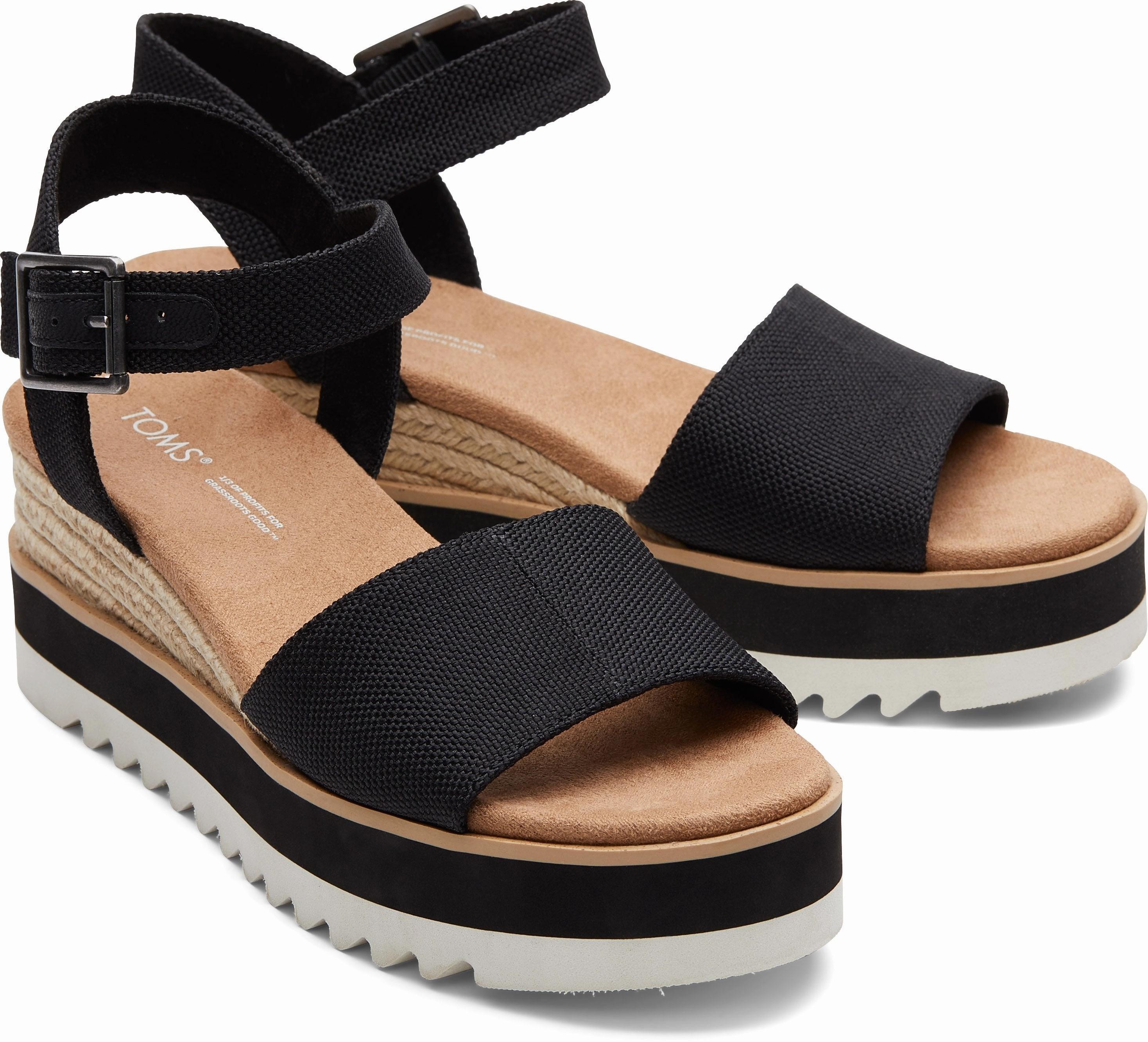 Diana Wedge Sandal - Black Canvas Matte Edge Family Fit
