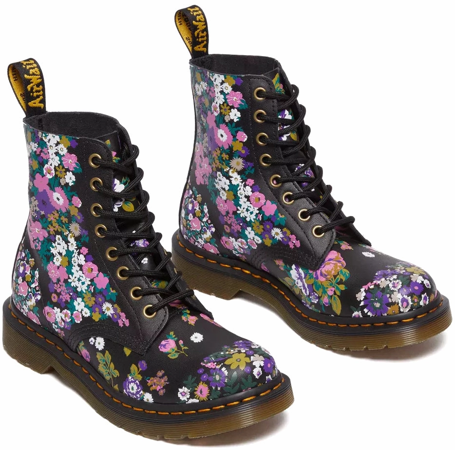 Dr. Martens Womens 1460 Pascal Black/ Multi Vintage Floral Backhand No Laces