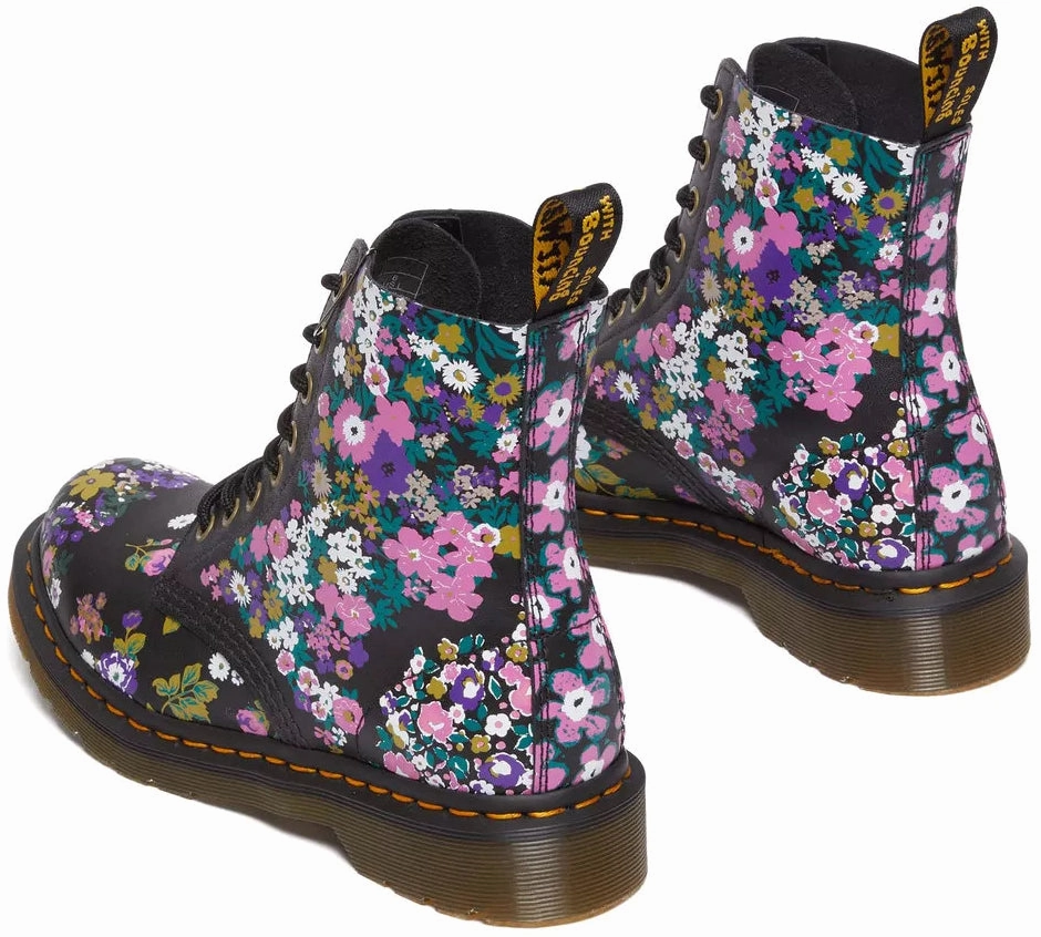 Leather Upper Silver Glow Dr. Martens Womens 1460 Pascal Black/ Multi Vintage Floral Backhand