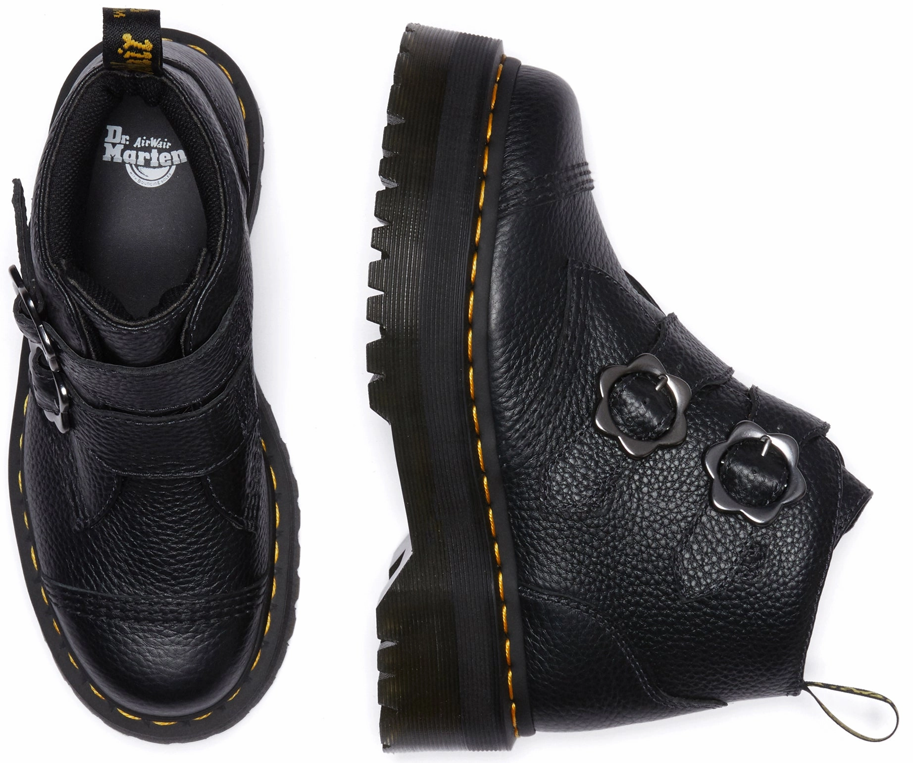 Deep Grooves ergonomic Dr Martens Womens Devon Flower Black Nappa