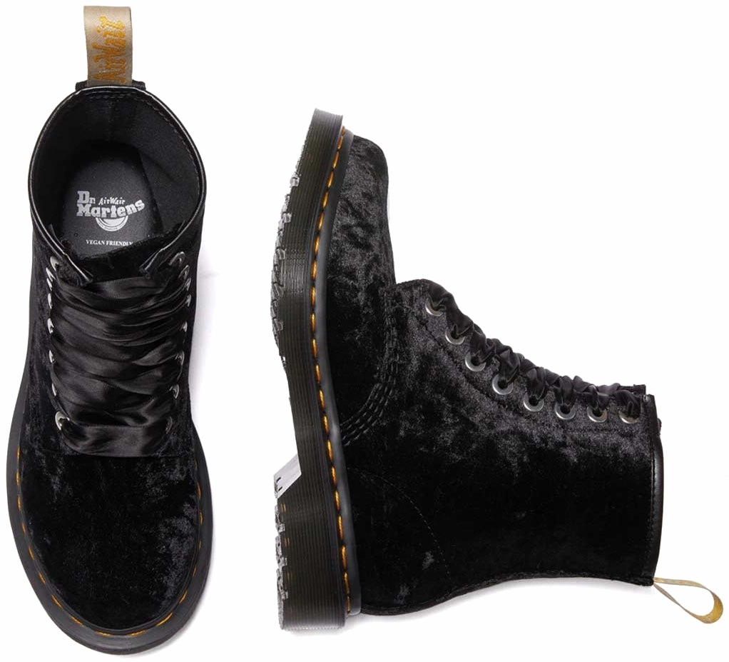 Free Spirit Comfortable backstay Dr. Martens Womens Vegan 1460 Black Crushed Velvet