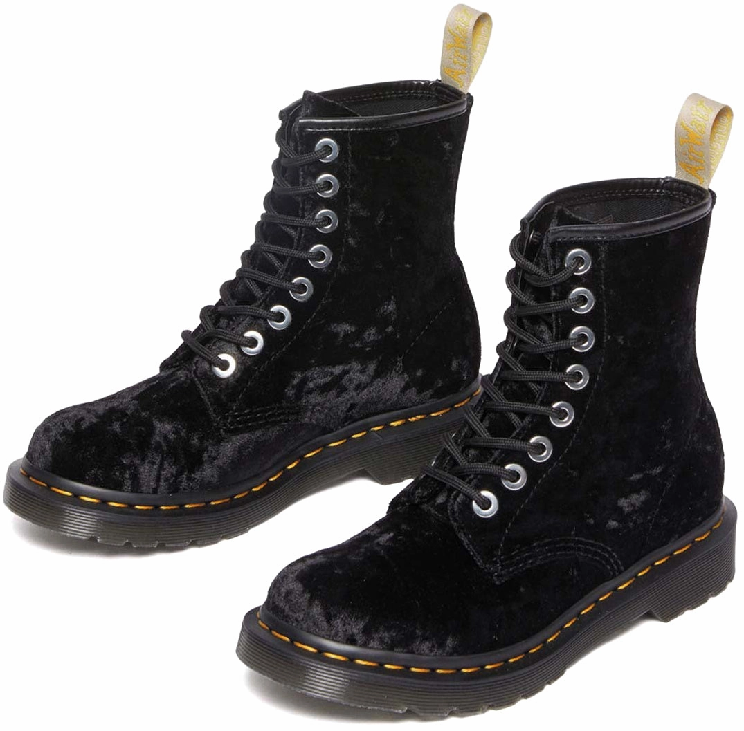 Dr. Martens Womens Vegan 1460 Black Crushed Velvet Soft Leather