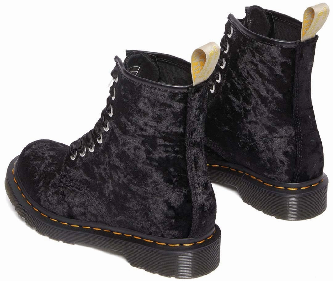Fashion Guy Arctic Cool Dr. Martens Womens Vegan 1460 Black Crushed Velvet