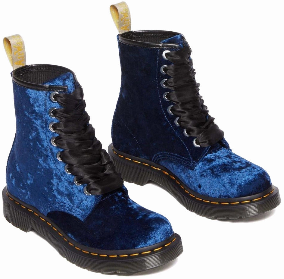 Hill Climb Breath Flow Dr. Martens Womens Vegan 1460 Deep Blue Crushed Velvet