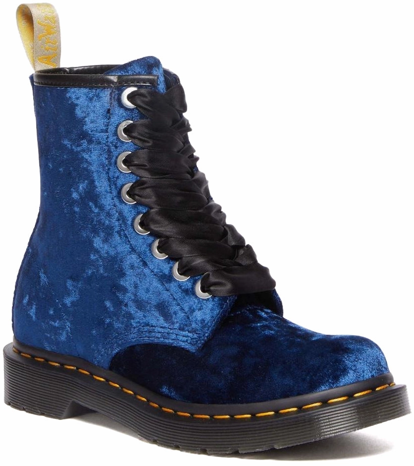 Dr. Martens Womens Vegan 1460 Deep Blue Crushed Velvet Snow Day Natural Fit