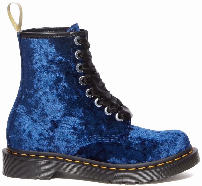 Dr. Martens Womens Vegan 1460 Deep Blue Crushed Velvet Leather Material Layered Support