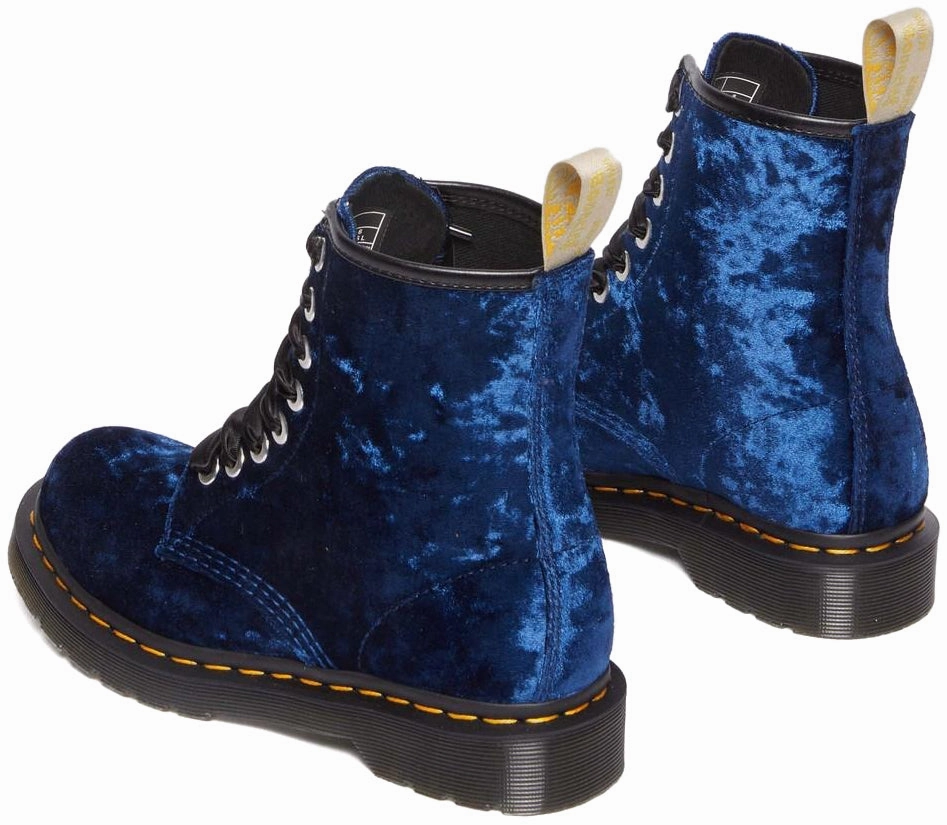 anti-odor Formal Dr. Martens Womens Vegan 1460 Deep Blue Crushed Velvet