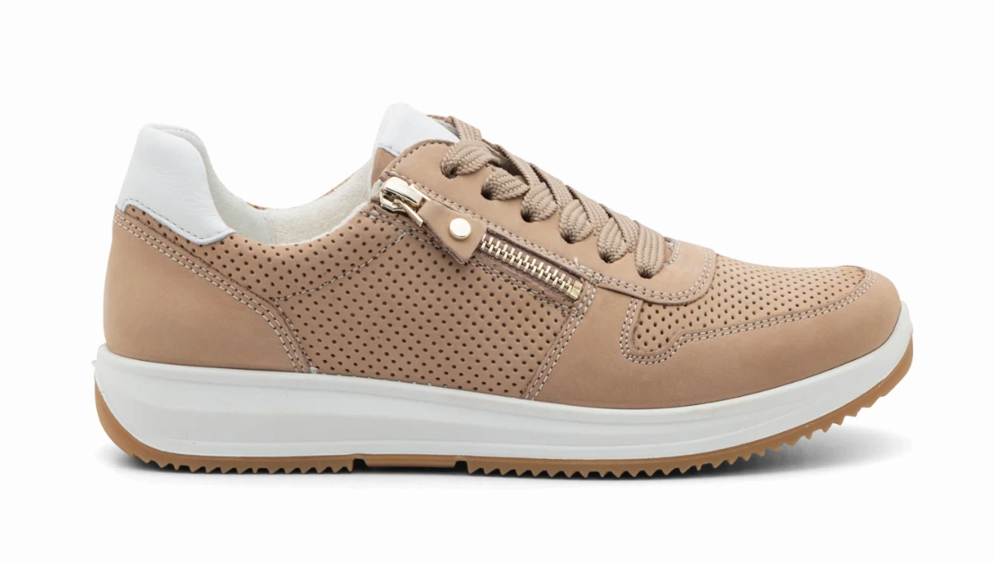 Ara Women's Opal Perforated Zip & Lace Sneaker Sand Nubuck Sports use composite material