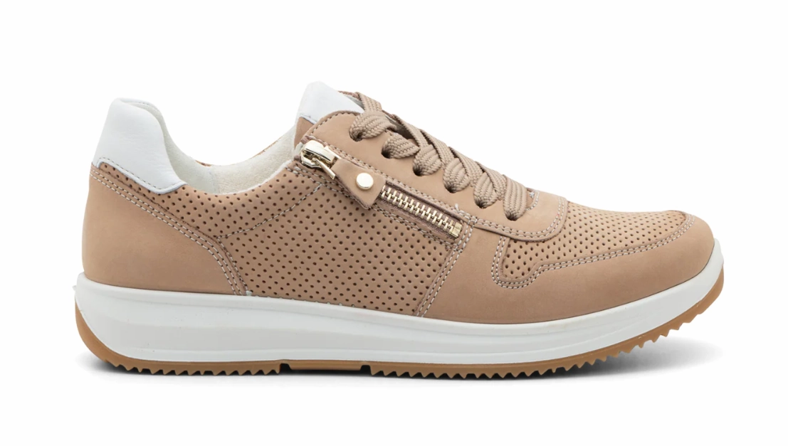 Ara Women's Opal Perforated Zip & Lace Sneaker Sand Nubuck Sports use composite material