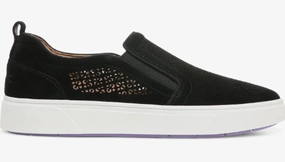 Vionic Kimmie Perforated Suede Slip-On Sneaker Black Stability plate
