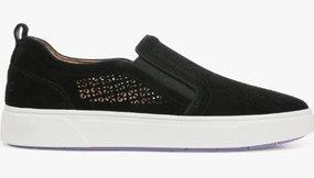 Vionic Kimmie Perforated Suede Slip-On Sneaker Black Stability plate