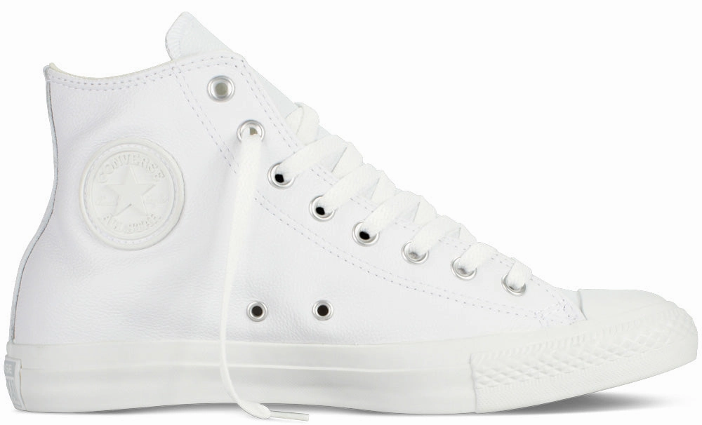 Converse Chuck Taylor All Star Hi Top White Leather Monochrome Lace Up Style Fiber Mix