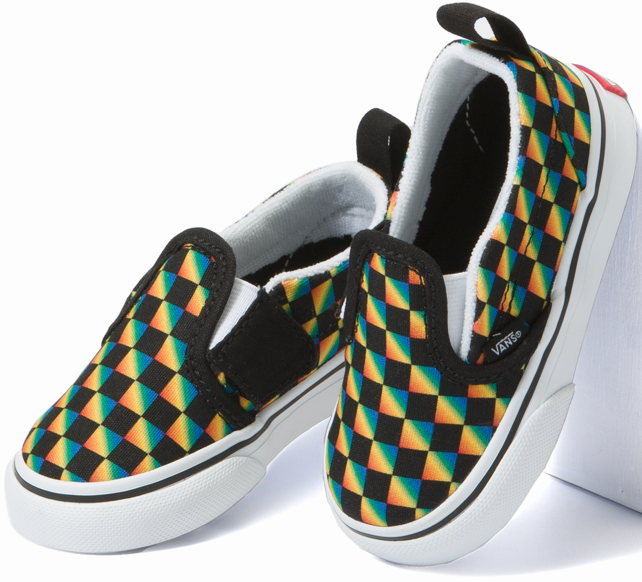 Breathable Upper Kick Power Vans Toddler Classic Slip-On Rainbow Checkerboard/Black