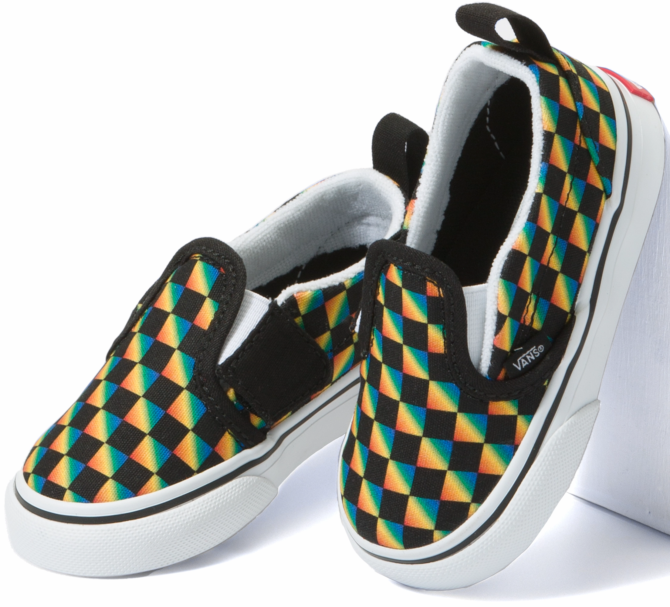 Breathable Upper Kick Power Vans Toddler Classic Slip-On Rainbow Checkerboard/Black