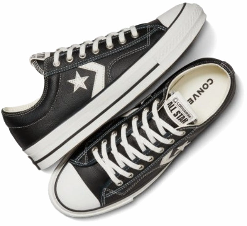 Converse Star Player 76 Low Top Black Leather Lace Tie