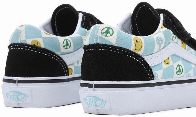 Vans Kids Old Skool V Melted Check Black/Multi Narrow - fit kids' shoes Soft Sole