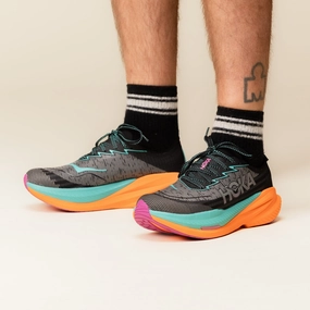 Hoka - Mach X 2 - Black / Electric Aqua breathable mesh performance Easy On And Off