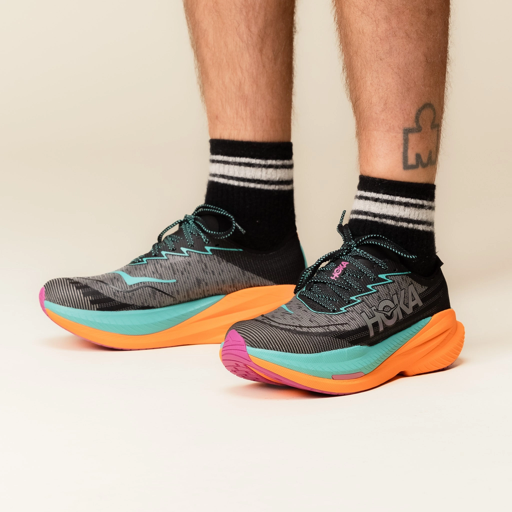 Hoka - Mach X 2 - Black / Electric Aqua breathable mesh performance Easy On And Off