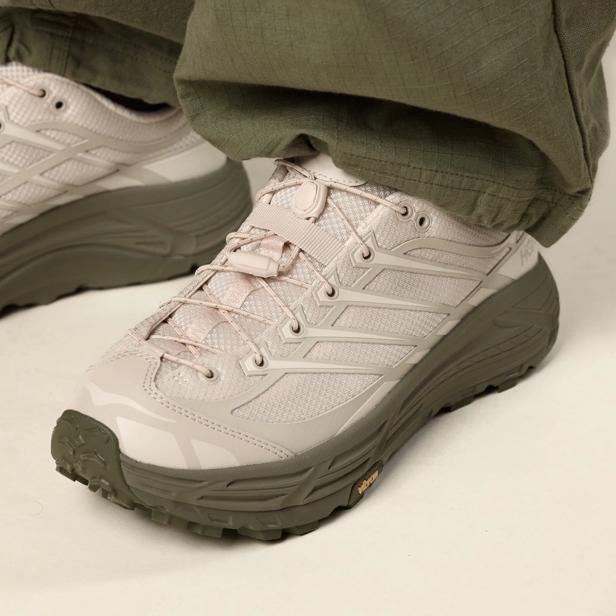 Hoka - Mafate Three2 - Oat Milk / Eucalyptus Ultimate Stability Design Mountain Pass