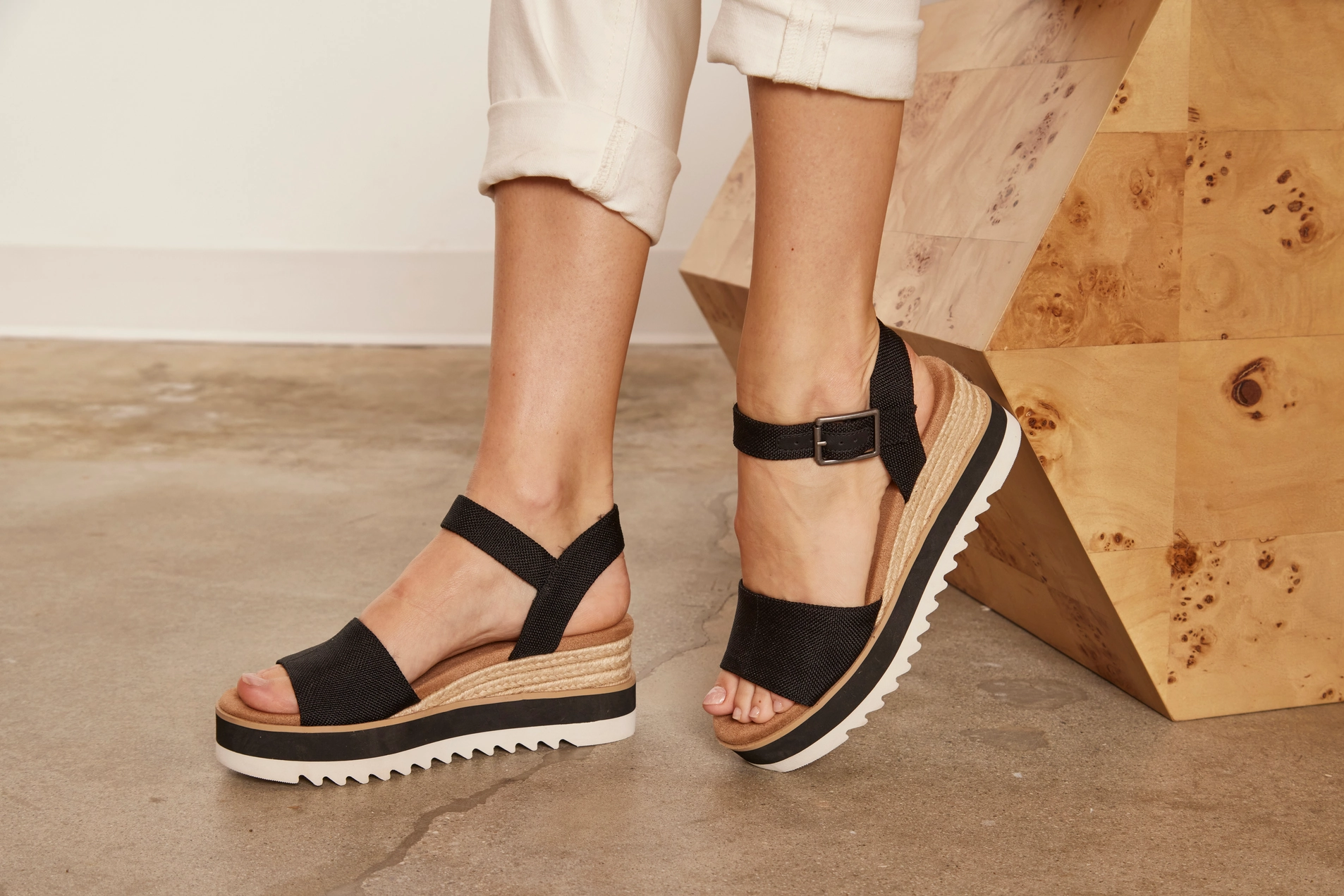 Dad Pick Diana Wedge Sandal Wide Fit - Black Canvas